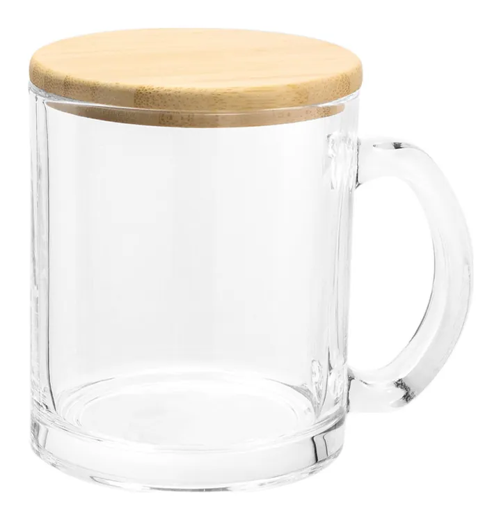 Taza de vidrio con tapa de bambú